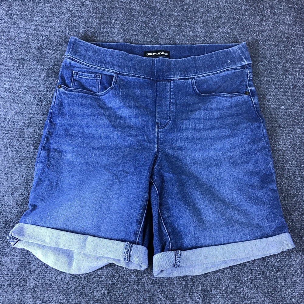 DKNY Jeans Bermuda Shorts Women's Medium Blue Denim Stretch High Waisted Pull On